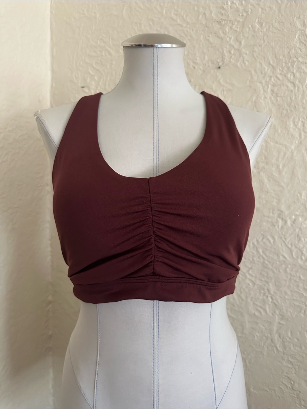 Aerie Offline Medium Support Sports Bra Brown Ruched Front Cross Back XL